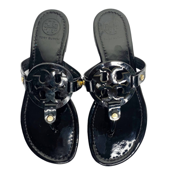 Tory Burch Shoes - Tory Burch Black Miller Patent Leather Thong Sandals 7.5